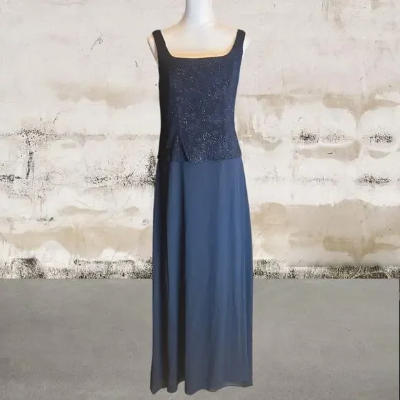 Alex Evenings NWT Mock Two-Piece Gown Blue Size 10 Maxi